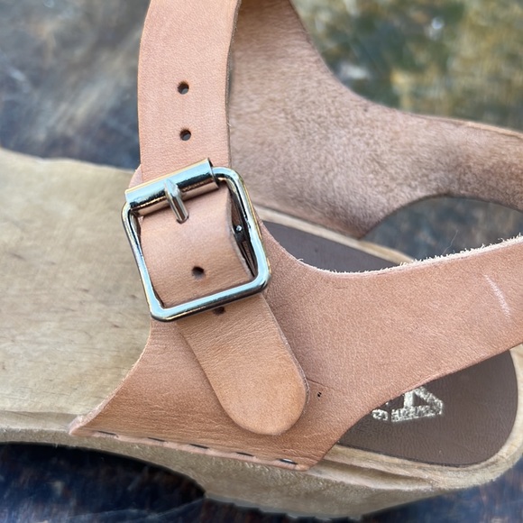 MIA Anja Swedish wooden and leather 2 inch heel open toe strappy sandal sz 7.5 - Picture 9 of 10